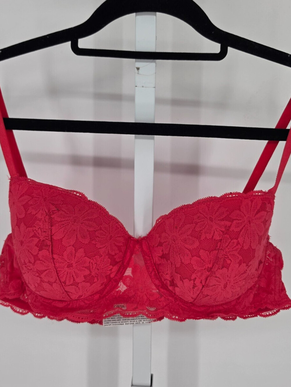 No Boundaries Womens Sz 36B Padded Push Up Bra Sexy Lace Pink Red